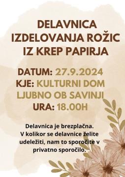 DELAVNICA IZDELOVANJA ROŽIC IZ KREP PAPIRJA